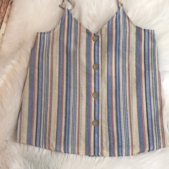 Striped V-Neck Button down Tank Spaghetti Straps - Picture 8 of 8